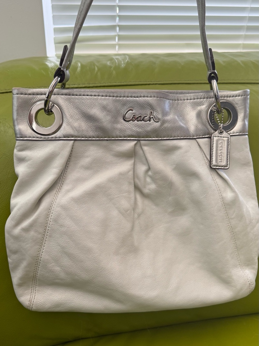 Coach White Leather Shoulder Bag with Silver Trim